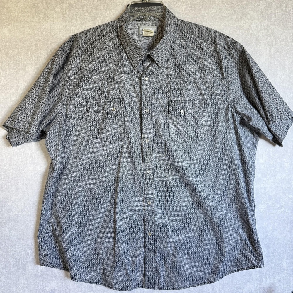 Wrangler Shirt‎ Mens 2XL Gray Western Pearl Snap Pockets Short Sleeve MTW1485